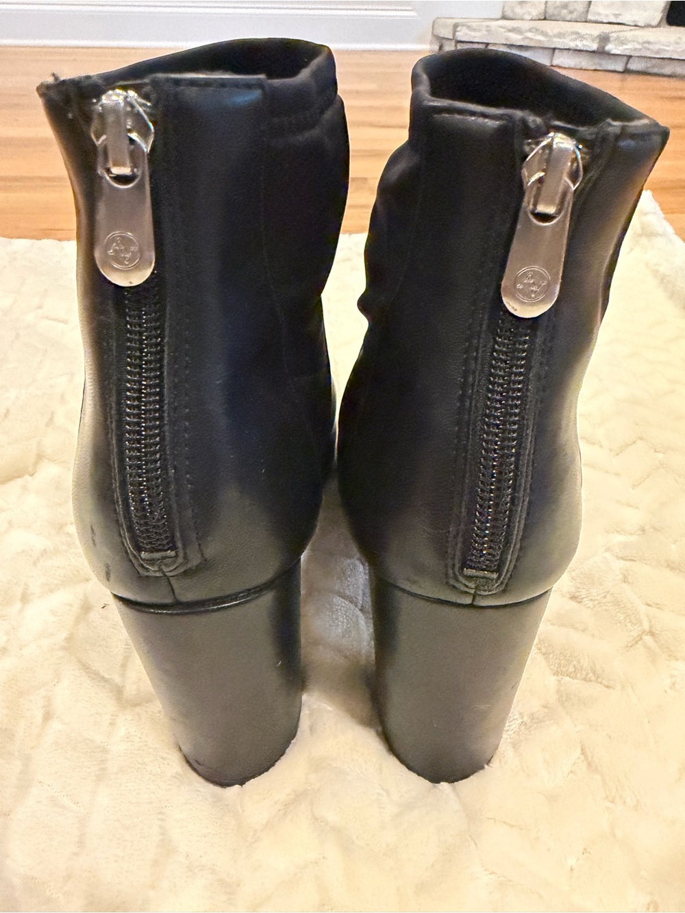 Adrienne Vittadini Black Leather Ankle Booties with Block Heel
